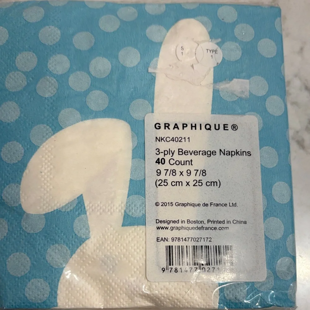 Rae Dunn White & Blue Easter Paper Napkins - Happy Easter and Bunny Design
